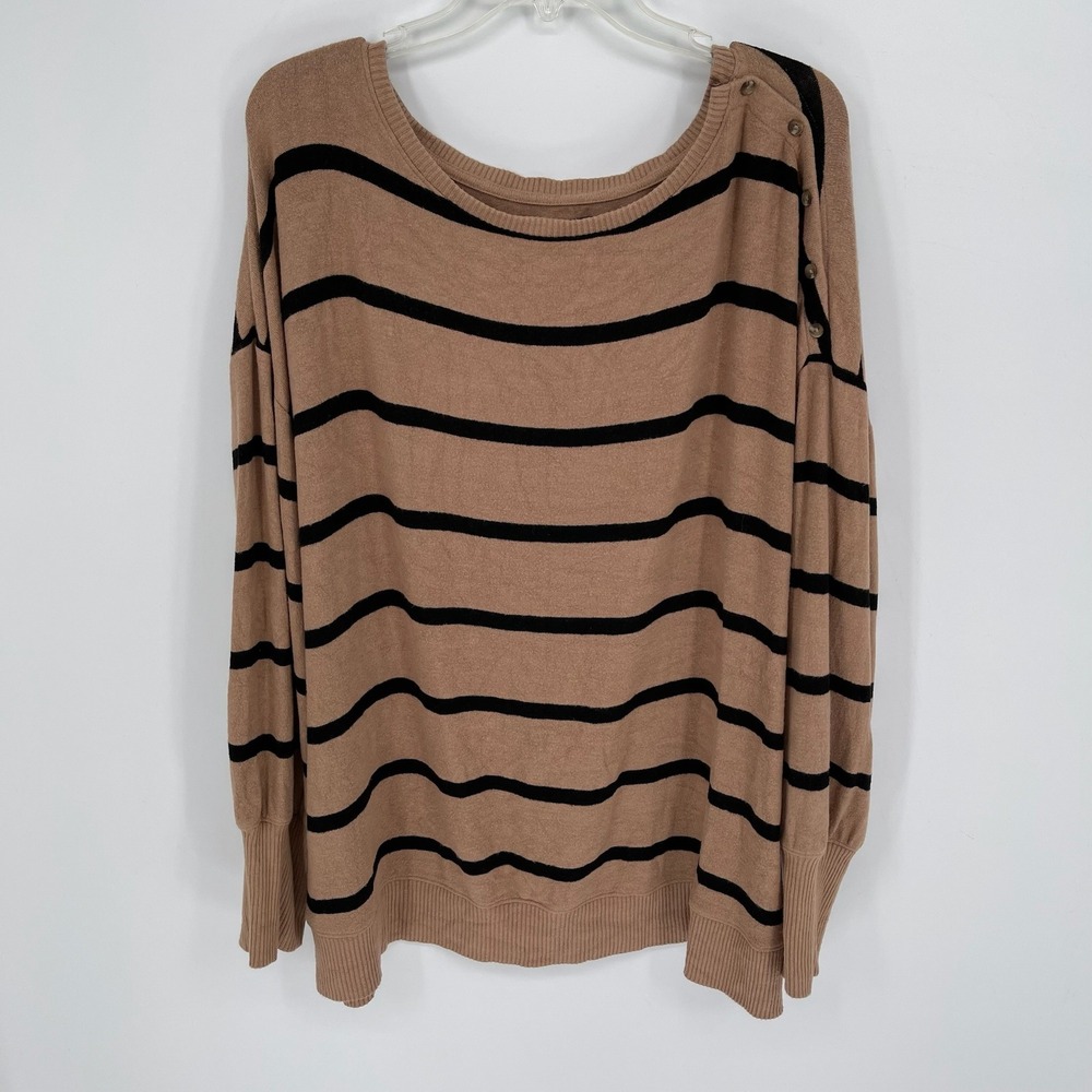 Sonoma Women's Brown Striped Boat Neck Button Shoulder Pullover Sweater Size 3X